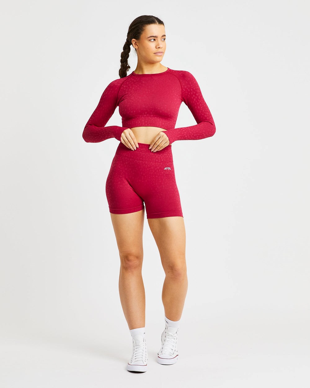 AYBL Evolve Speckle Seamless Long Sleeve Crop Top Raspberry | 74UAHTJPI