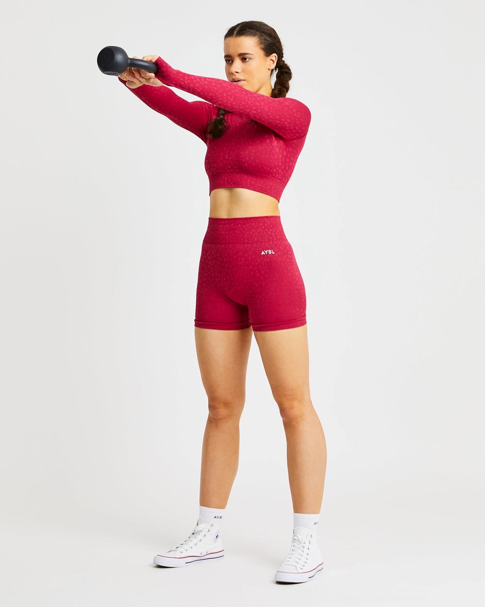 AYBL Evolve Speckle Seamless Long Sleeve Crop Top Raspberry | 74UAHTJPI