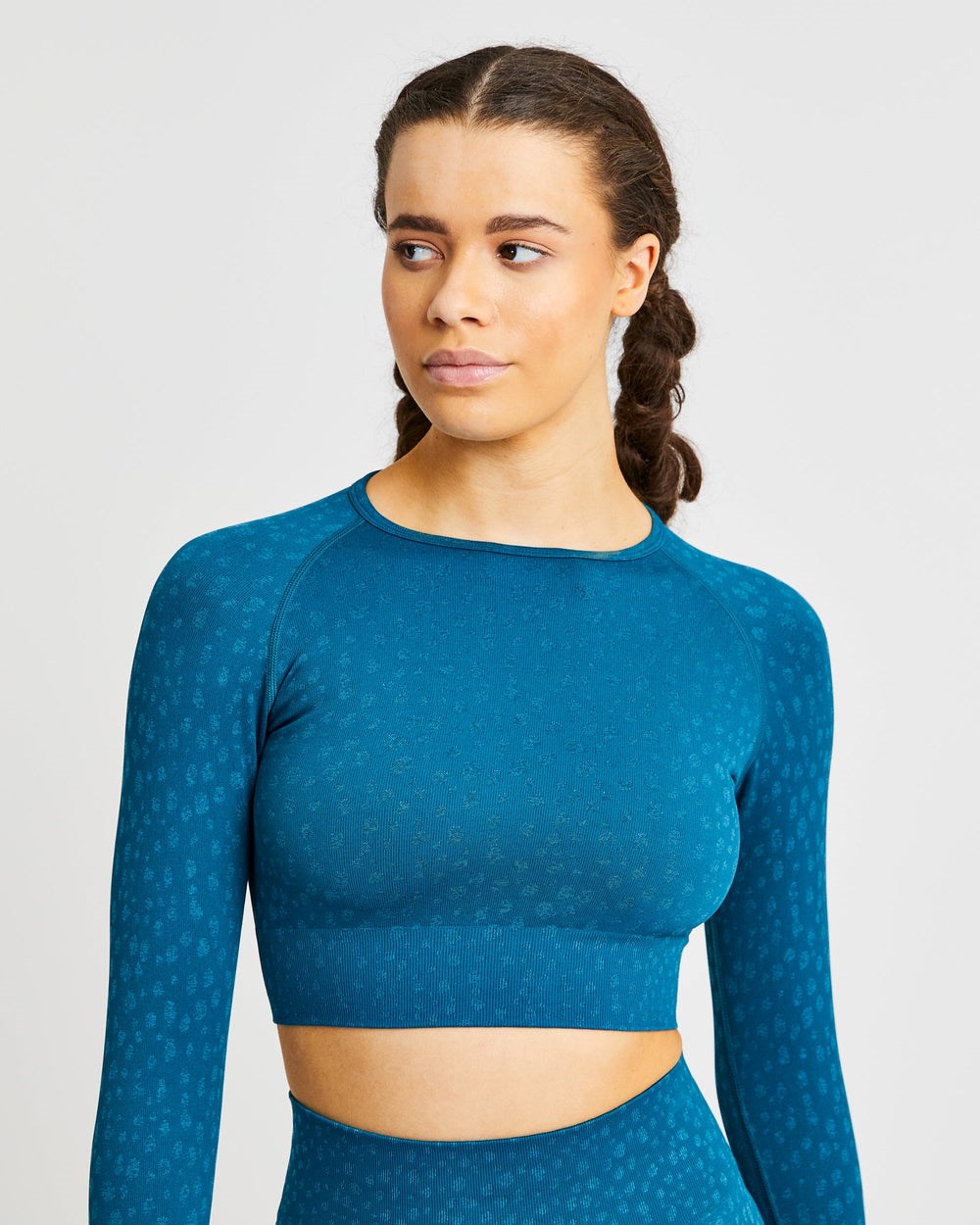 AYBL Evolve Speckle Seamless Long Sleeve Crop Top Teal | 74XVGPCWH