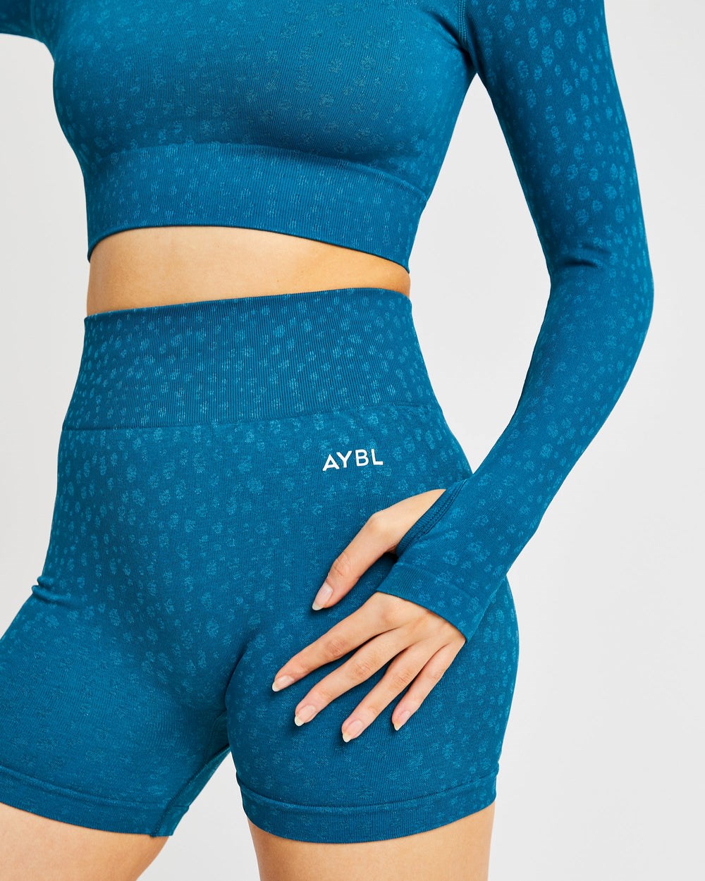 AYBL Evolve Speckle Seamless Long Sleeve Crop Top Teal | 74XVGPCWH