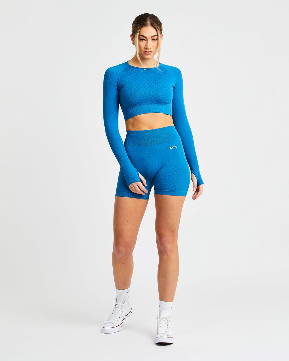 AYBL Evolve Speckle Seamless Long Sleeve Crop Top Modre | 78HIAPUKZ