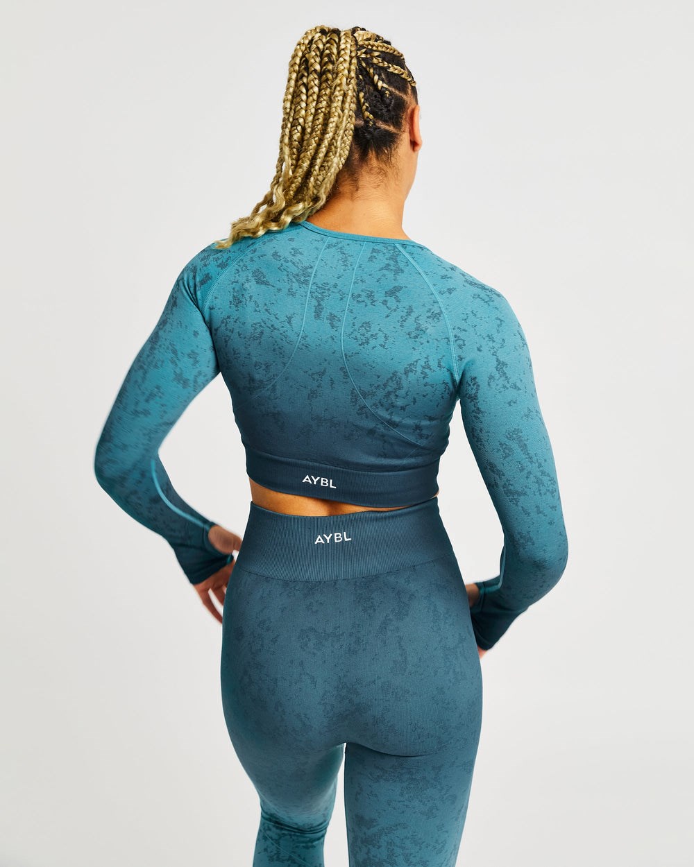 AYBL Flare Seamless Long Sleeve Crop Top Teal | 12TQCZWVR