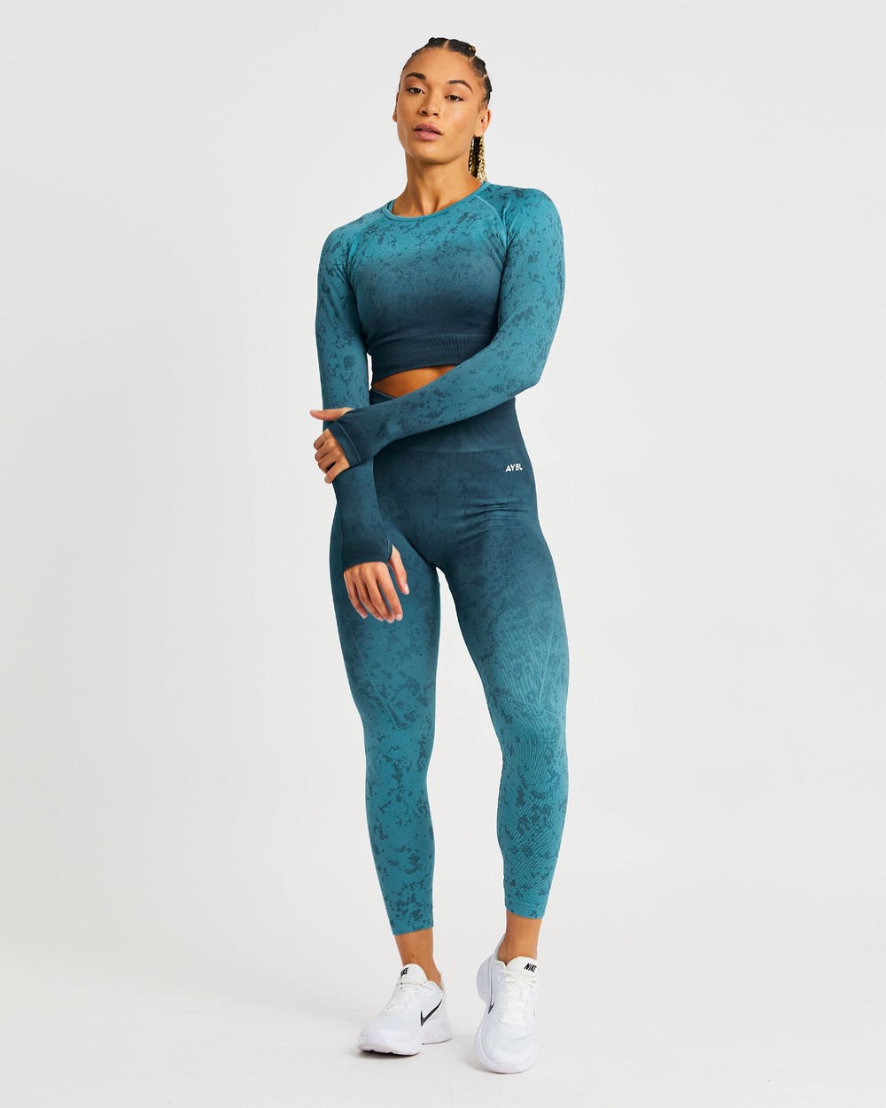 AYBL Flare Seamless Long Sleeve Crop Top Teal | 12TQCZWVR