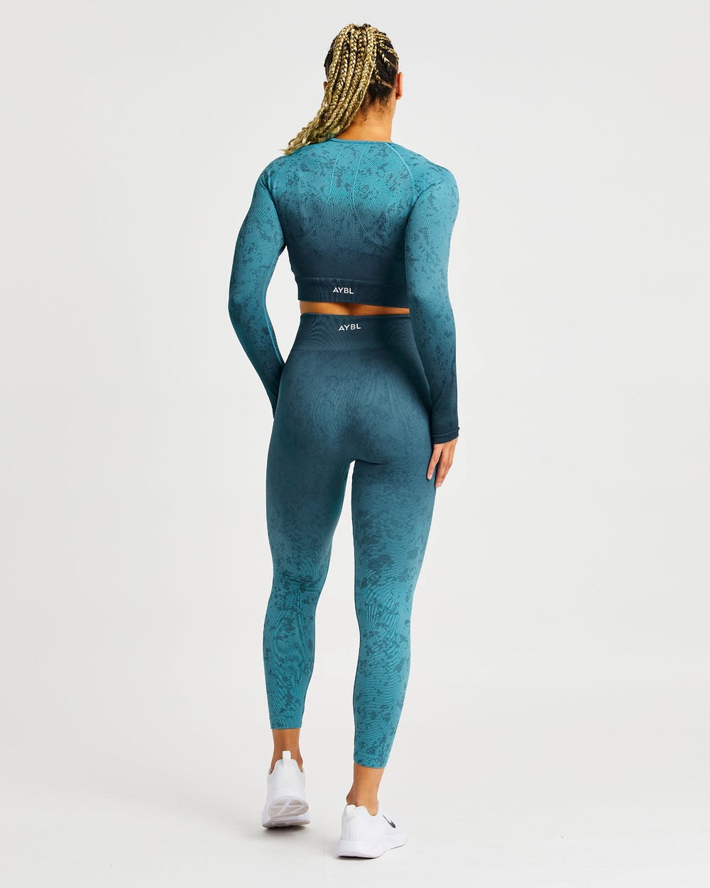 AYBL Flare Seamless Long Sleeve Crop Top Teal | 12TQCZWVR