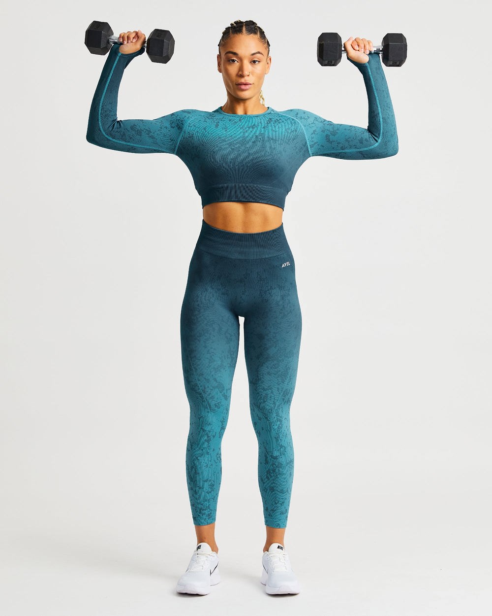 AYBL Flare Seamless Long Sleeve Crop Top Teal | 12TQCZWVR