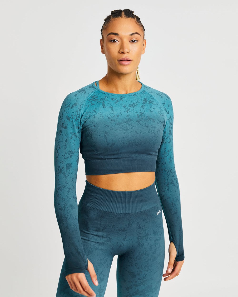 AYBL Flare Seamless Long Sleeve Crop Top Teal | 60TYSJGAW