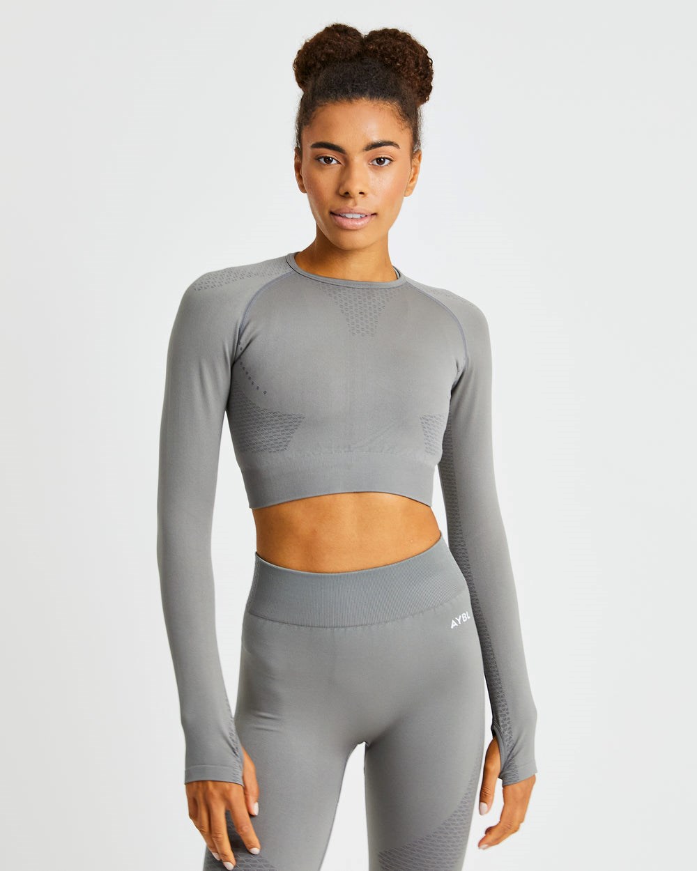 AYBL Ignite Seamless Long Sleeve Crop Top Siva | 40VYBEQOX