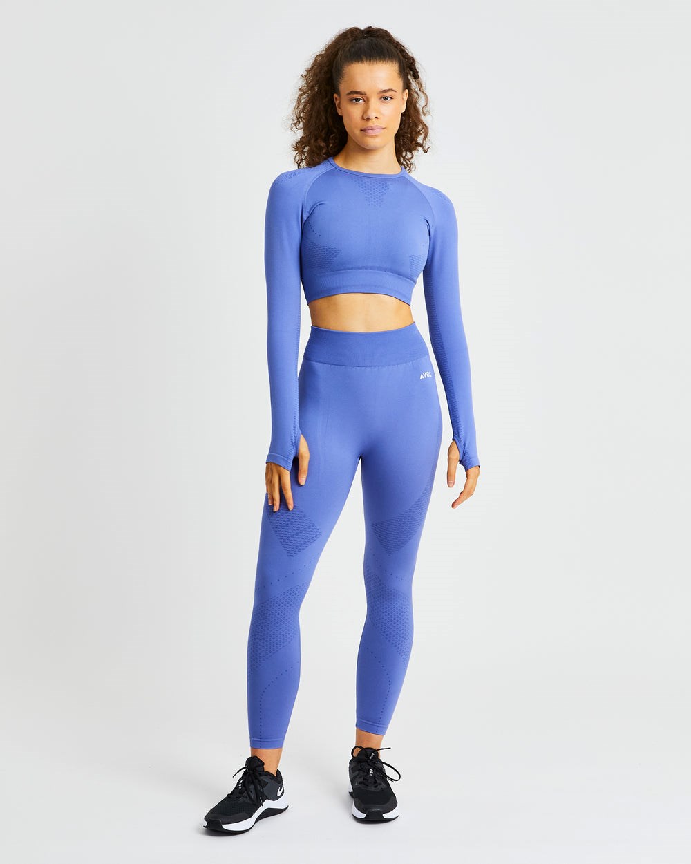 AYBL Ignite Seamless Long Sleeve Crop Top Modre | 41USDKLNY