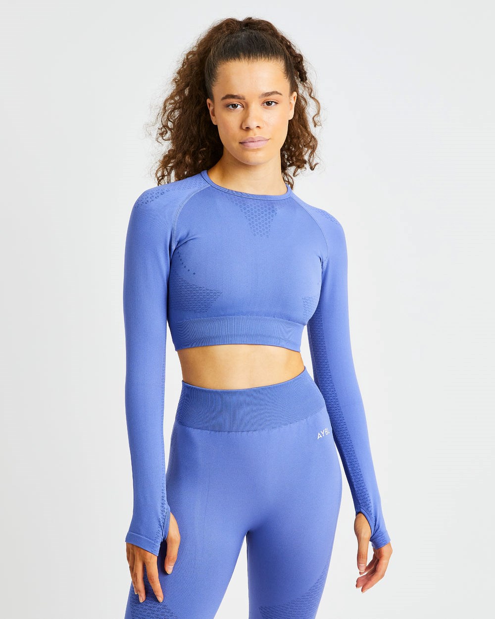 AYBL Ignite Seamless Long Sleeve Crop Top Modre | 41USDKLNY