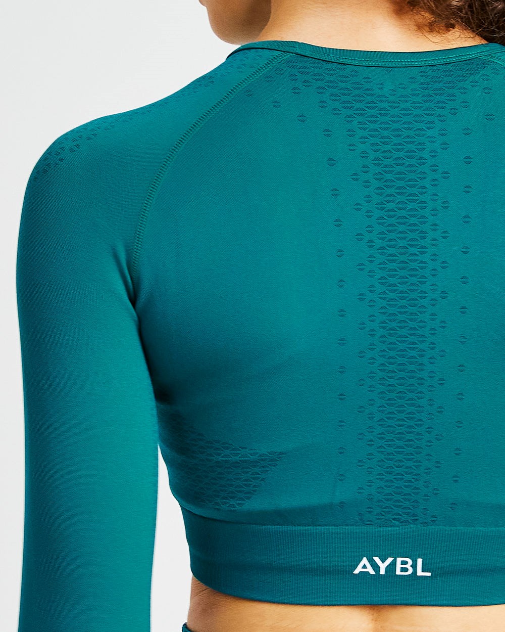 AYBL Ignite Seamless Long Sleeve Crop Top Hyper Teal | 43OGJZKRU