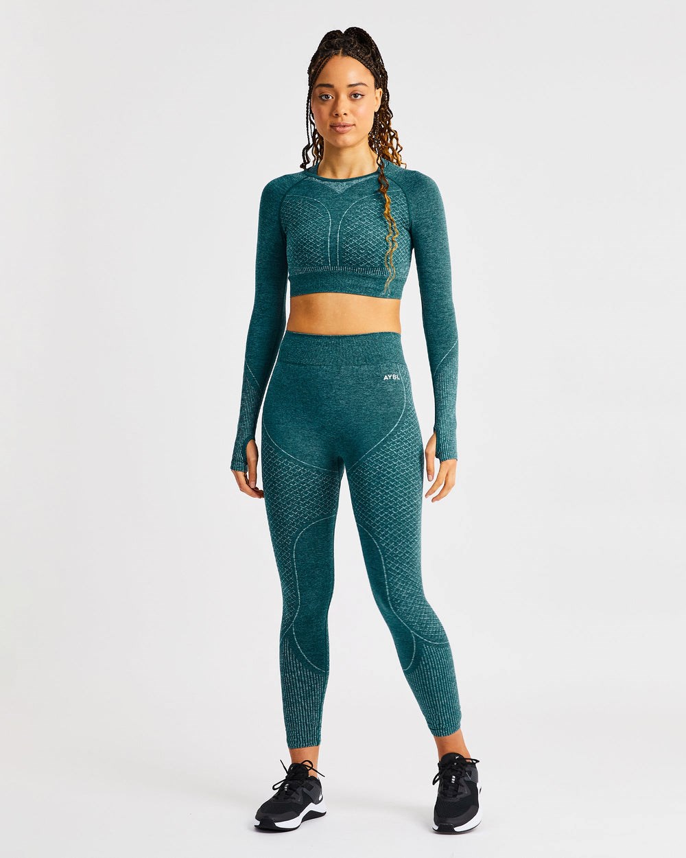 AYBL Impact Seamless Long Sleeve Crop Top Zelene | 47JETLMRN