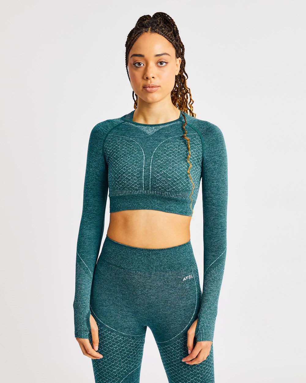 AYBL Impact Seamless Long Sleeve Crop Top Zelene | 47JETLMRN