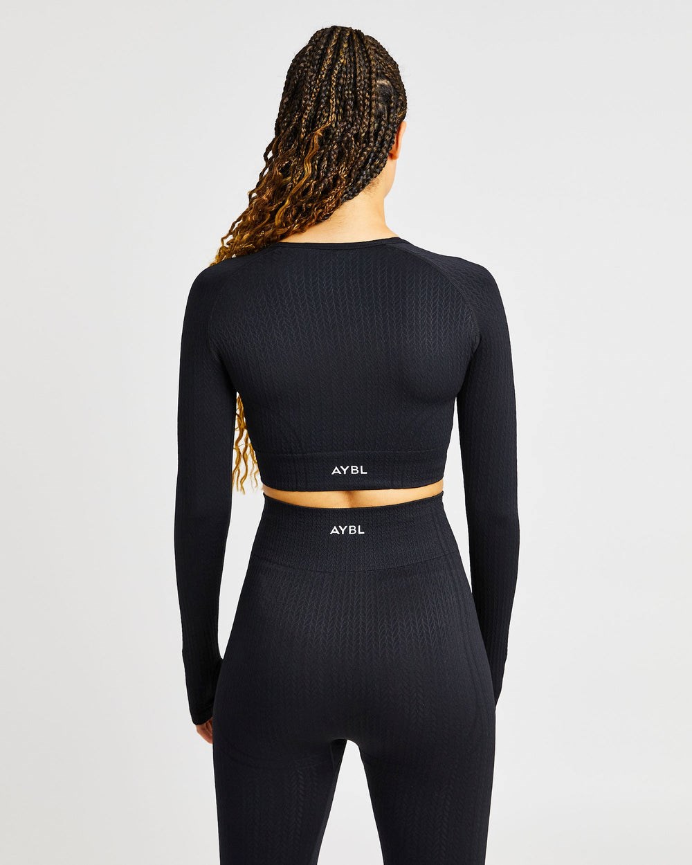 AYBL Luxe Seamless Long Sleeve Crop Top Čierne | 29ARFBLNG