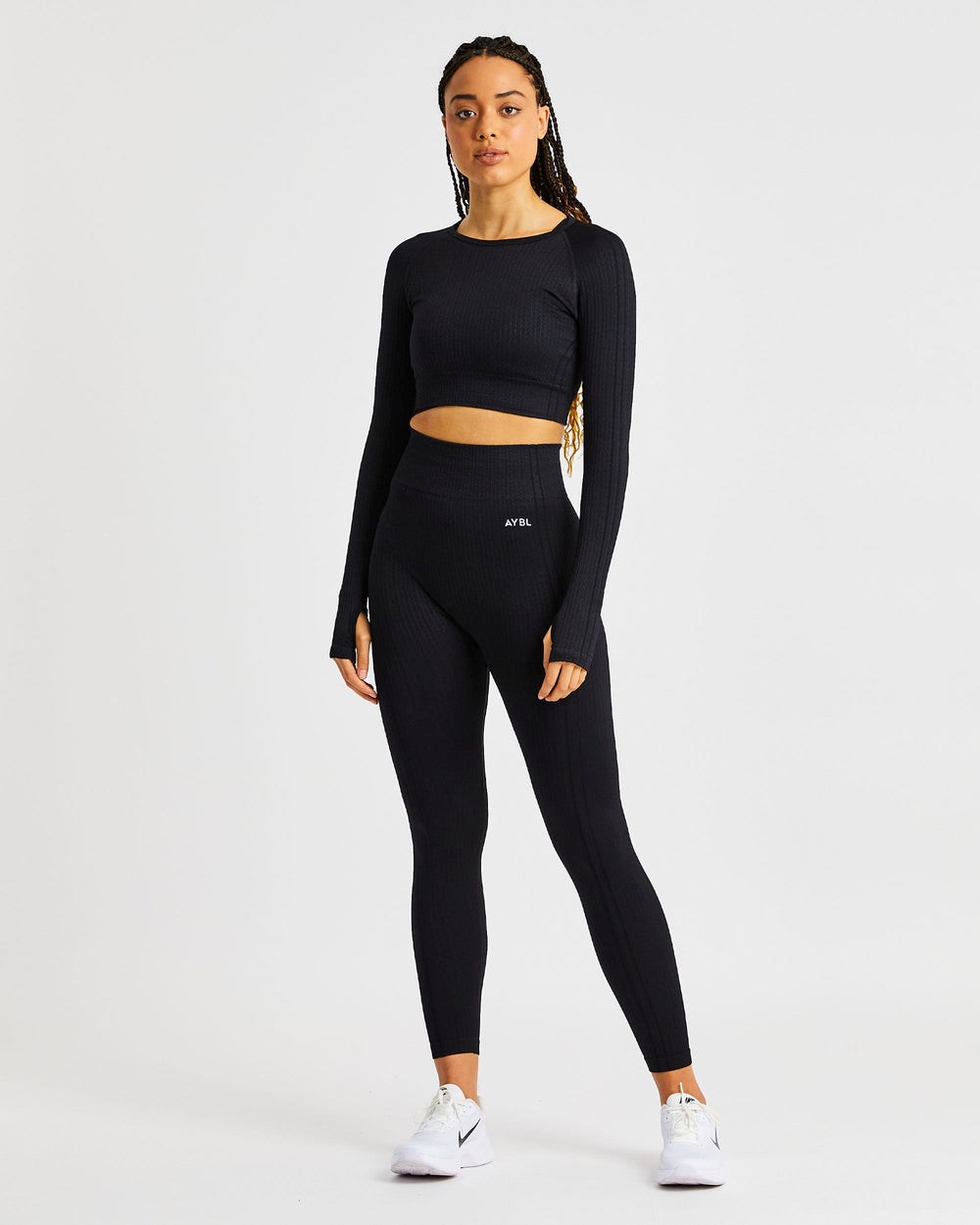 AYBL Luxe Seamless Long Sleeve Crop Top Čierne | 29ARFBLNG