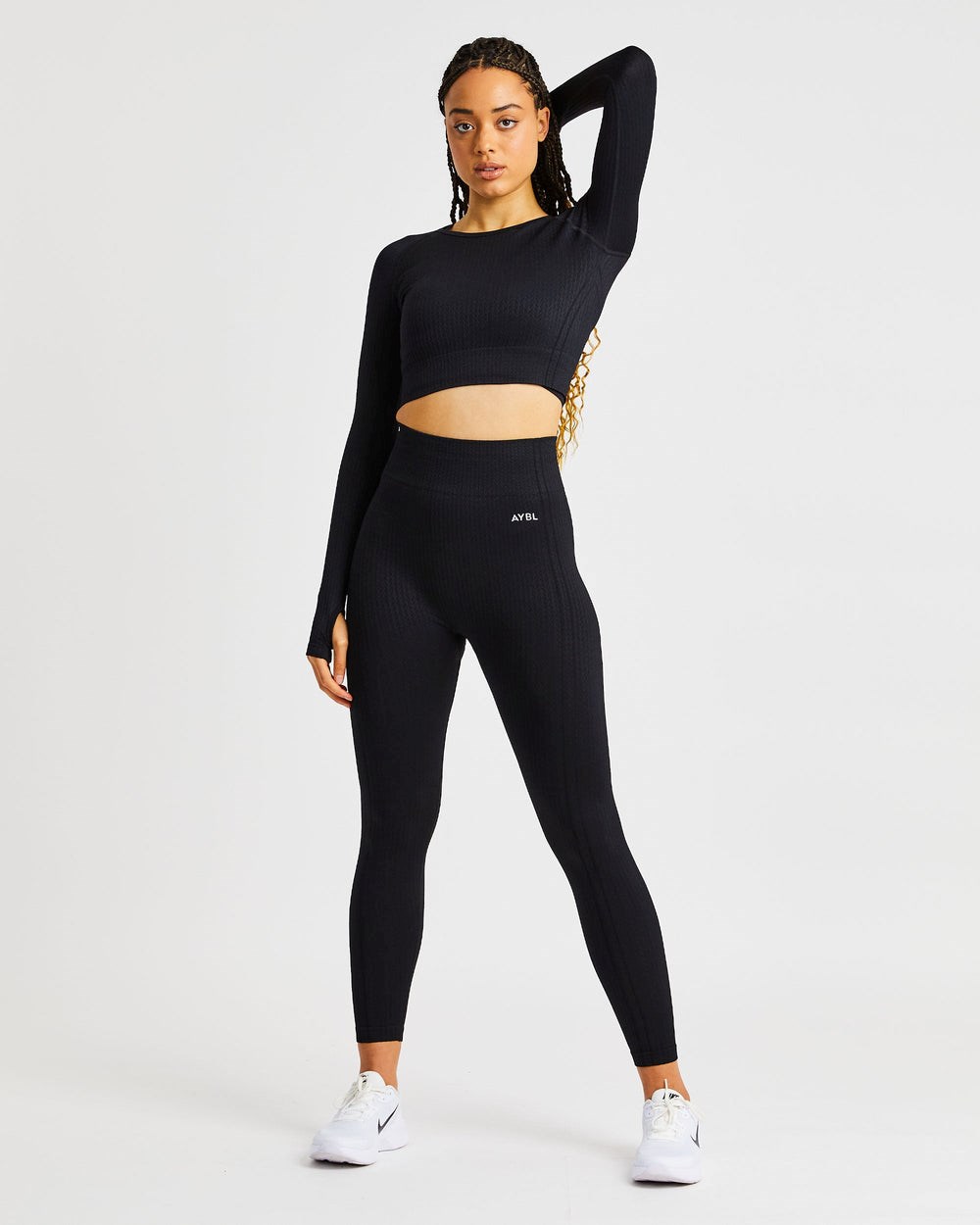 AYBL Luxe Seamless Long Sleeve Crop Top Čierne | 29ARFBLNG