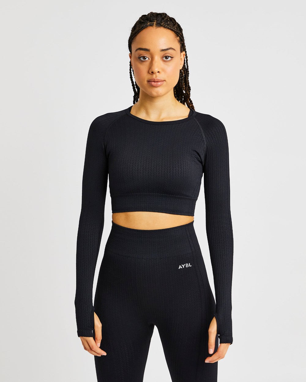 AYBL Luxe Seamless Long Sleeve Crop Top Čierne | 29ARFBLNG