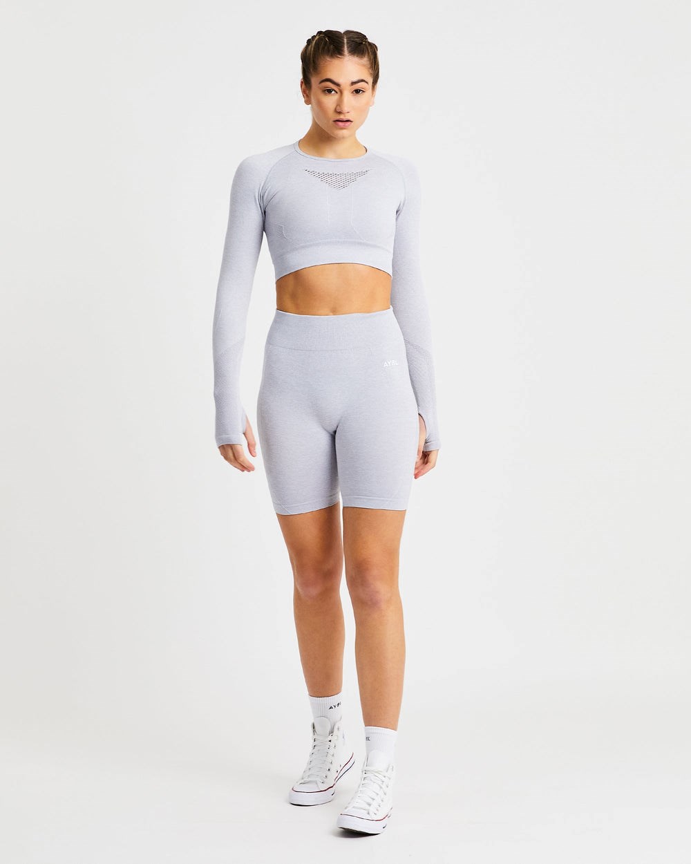 AYBL Motion Seamless Long Sleeve Crop Top Svetlo Siva | 23DUSVEWA