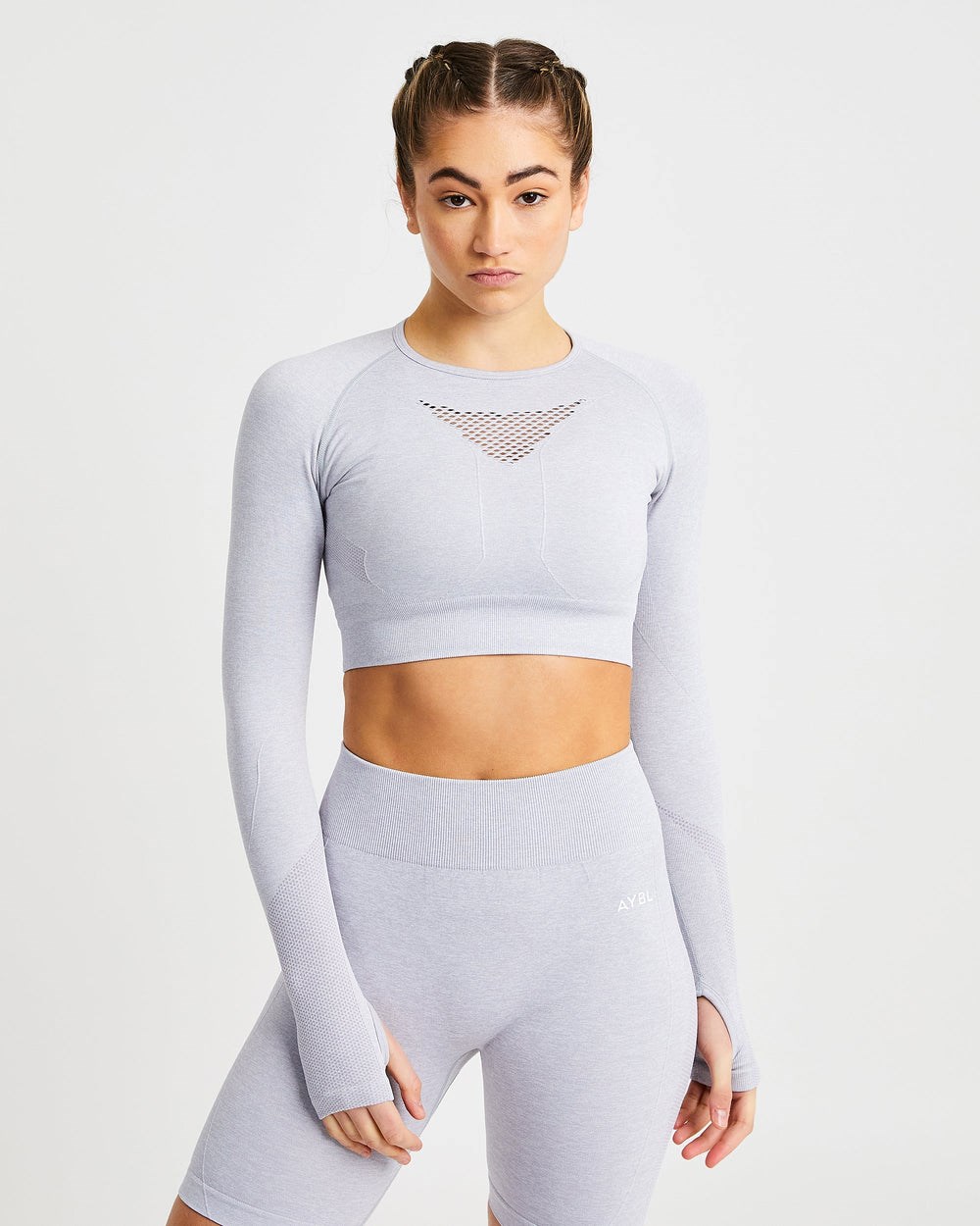 AYBL Motion Seamless Long Sleeve Crop Top Svetlo Siva | 23DUSVEWA