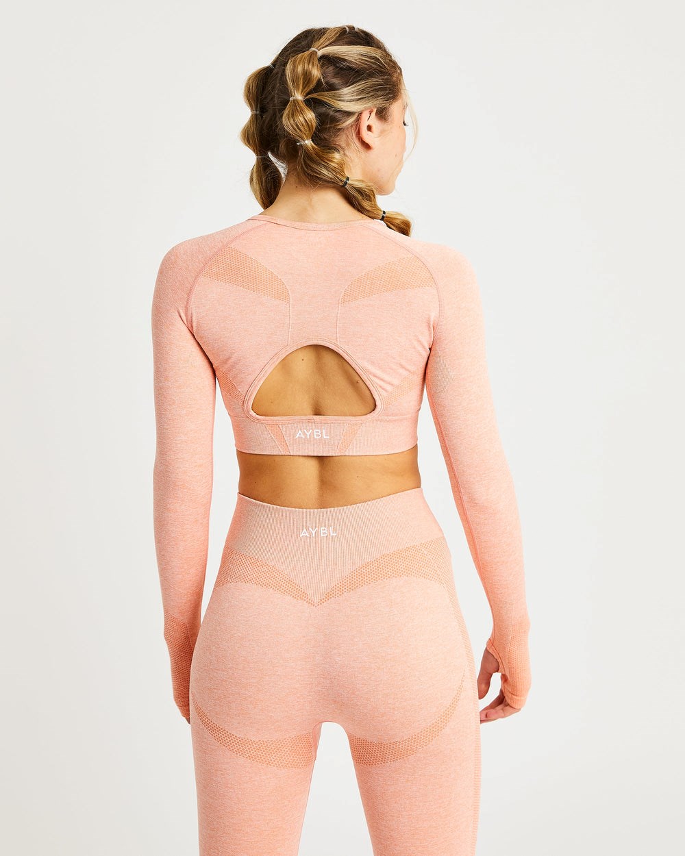 AYBL Motion Seamless Long Sleeve Crop Top Peach Marl | 27LGTYDQC