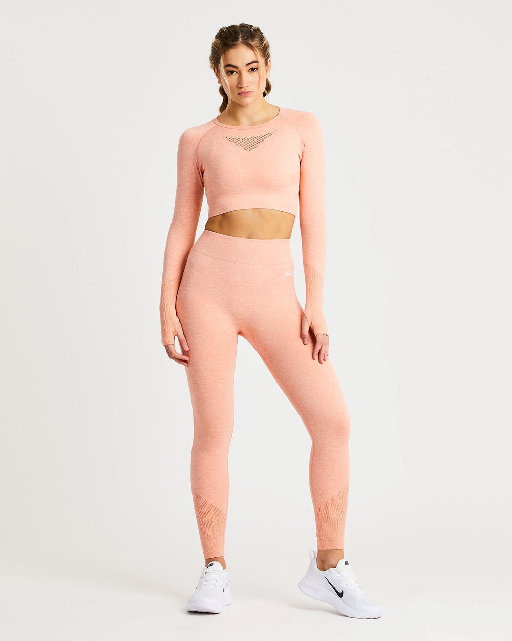 AYBL Motion Seamless Long Sleeve Crop Top Peach Marl | 27LGTYDQC