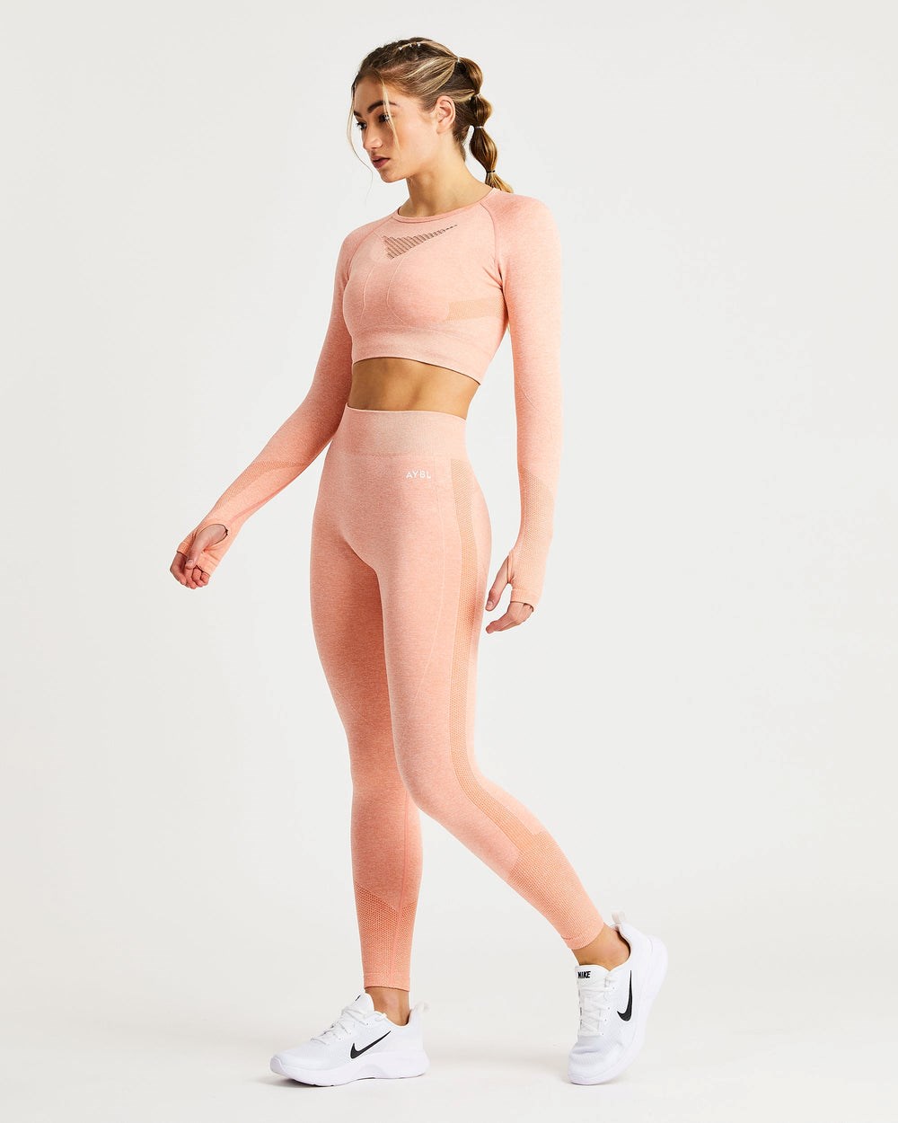 AYBL Motion Seamless Long Sleeve Crop Top Peach Marl | 27LGTYDQC