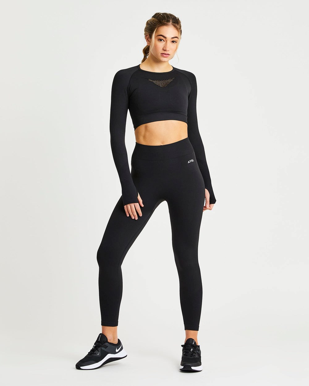 AYBL Motion Seamless Long Sleeve Crop Top Čierne | 27TKLWPMB