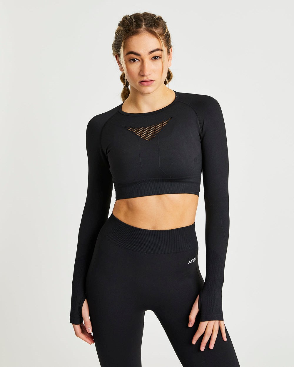 AYBL Motion Seamless Long Sleeve Crop Top Čierne | 27TKLWPMB