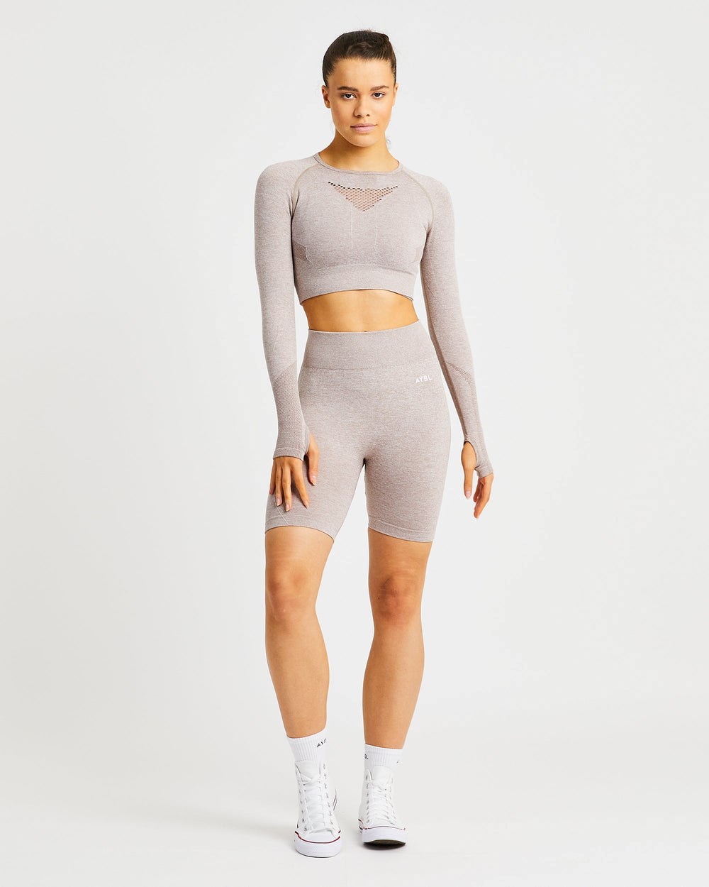 AYBL Motion Seamless Long Sleeve Crop Top Béžové | 32IOZKBLE