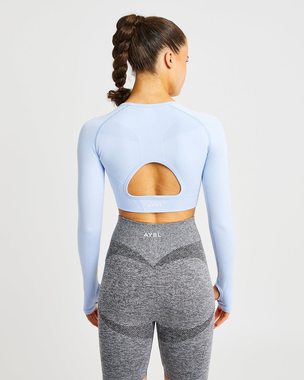 AYBL Motion Seamless Long Sleeve Crop Top Modre | 35OGRMAET