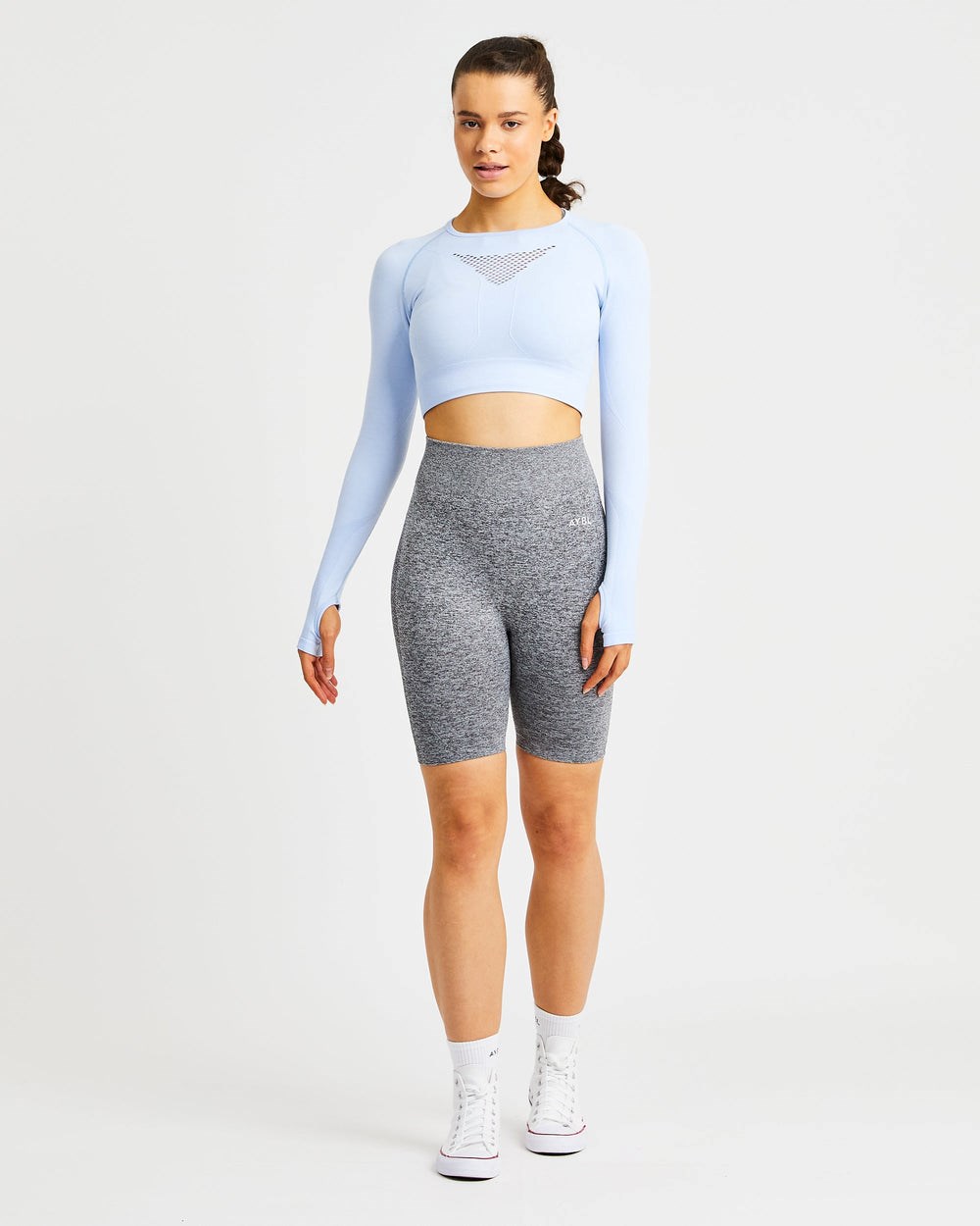 AYBL Motion Seamless Long Sleeve Crop Top Modre | 35OGRMAET