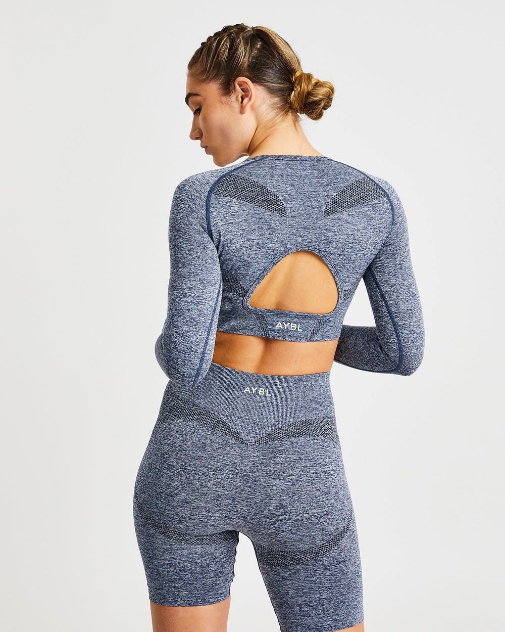 AYBL Motion Seamless Long Sleeve Crop Top Námornícka Modrá | 62QMSHDBP