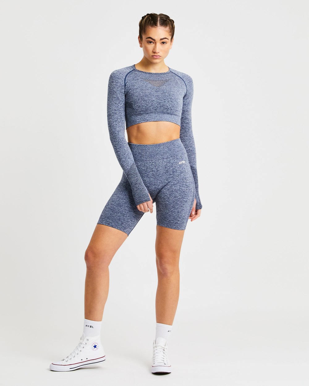 AYBL Motion Seamless Long Sleeve Crop Top Námornícka Modrá | 62QMSHDBP