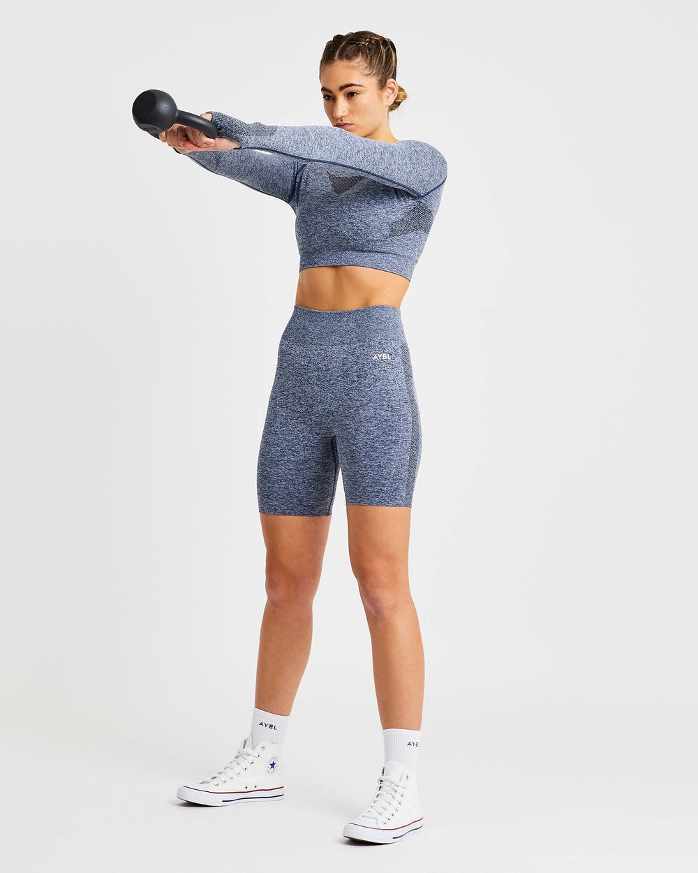 AYBL Motion Seamless Long Sleeve Crop Top Námornícka Modrá | 62QMSHDBP