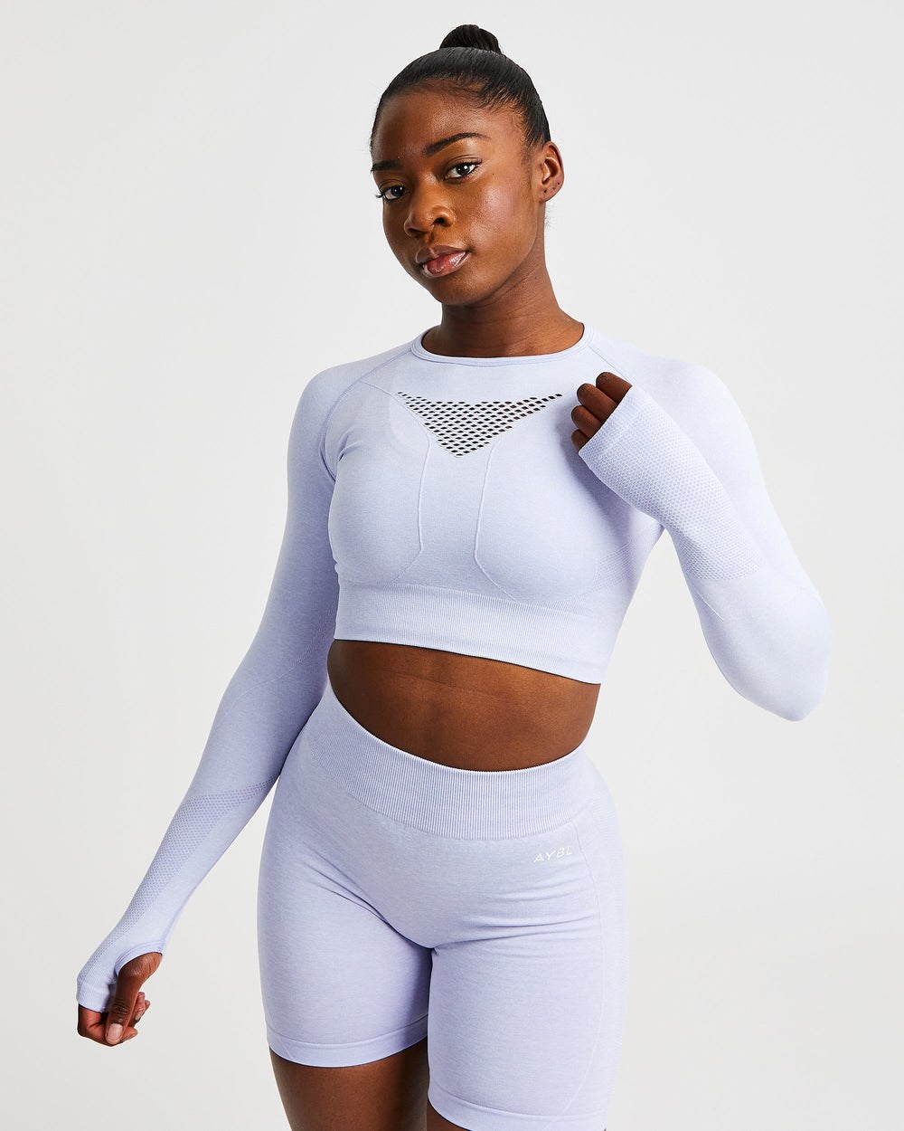 AYBL Motion Seamless Long Sleeve Crop Top Modre | 89QALPHOV