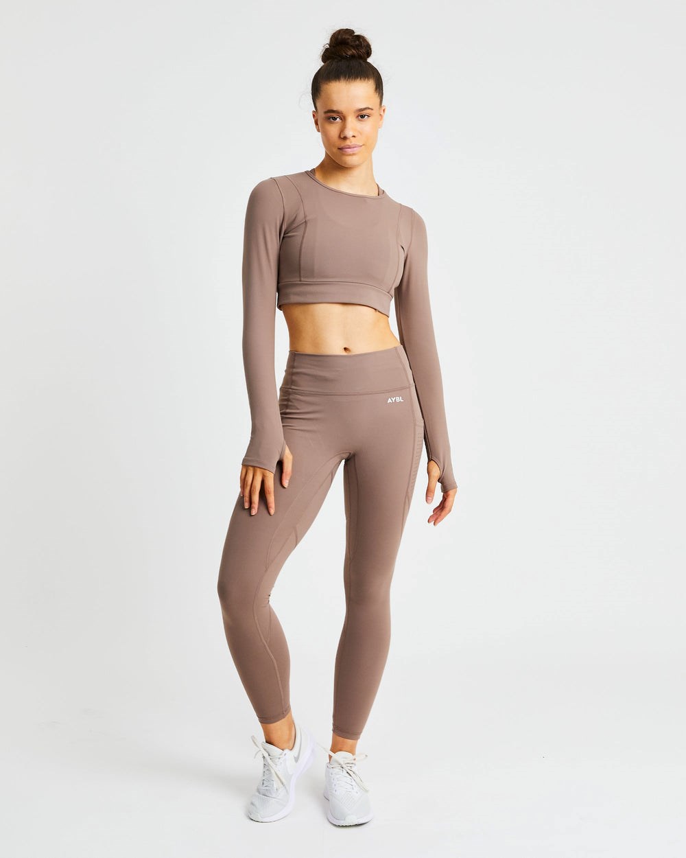 AYBL Pace Long Sleeve Crop Top Hnede | 68XPVUCYR