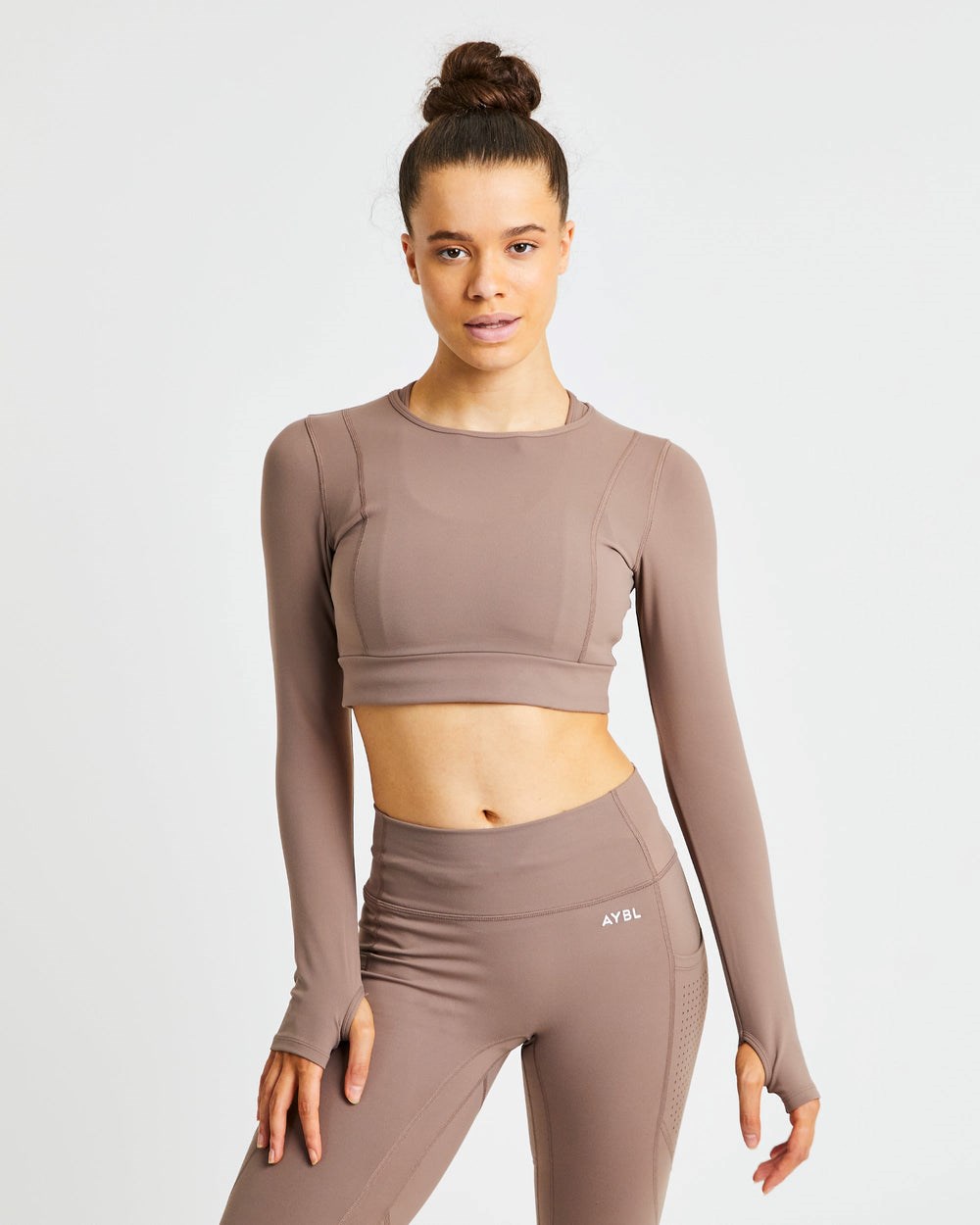 AYBL Pace Long Sleeve Crop Top Hnede | 68XPVUCYR