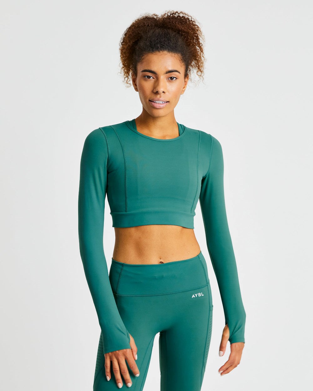 AYBL Pace Long Sleeve Crop Top Tmavo Zelene | 53WRYDLZH