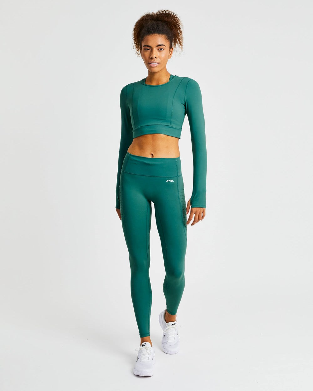 AYBL Pace Long Sleeve Crop Top Tmavo Zelene | 72RXQDTLJ