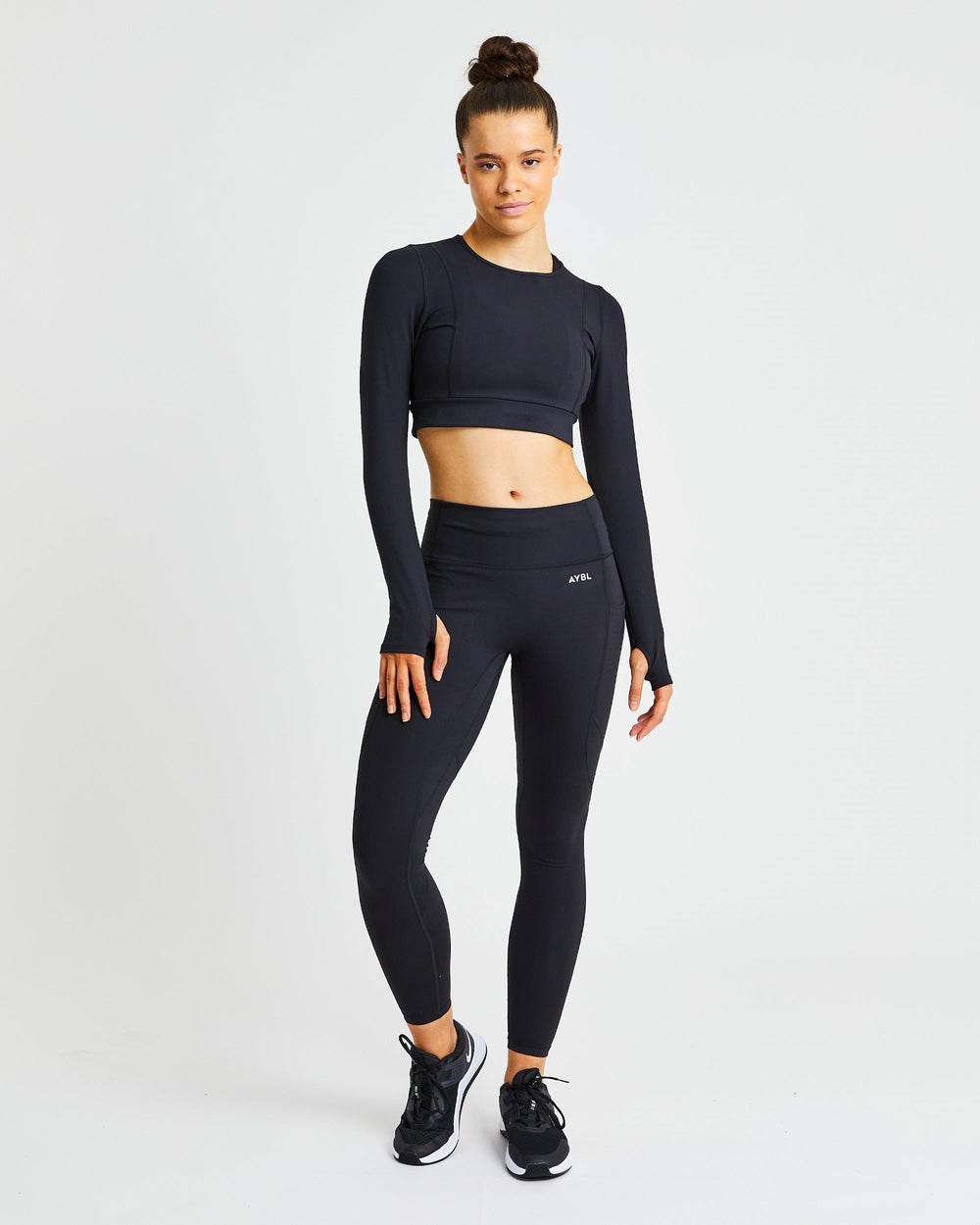 AYBL Pace Long Sleeve Crop Top Čierne | 20QPTFNDU