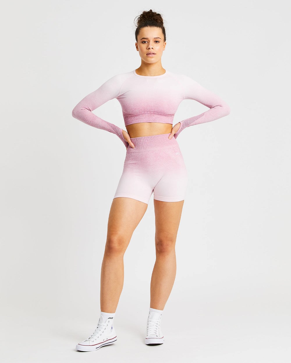 AYBL Pulse Ombré Seamless Long Sleeve Crop Top Ruzove | 07NYRPVSB