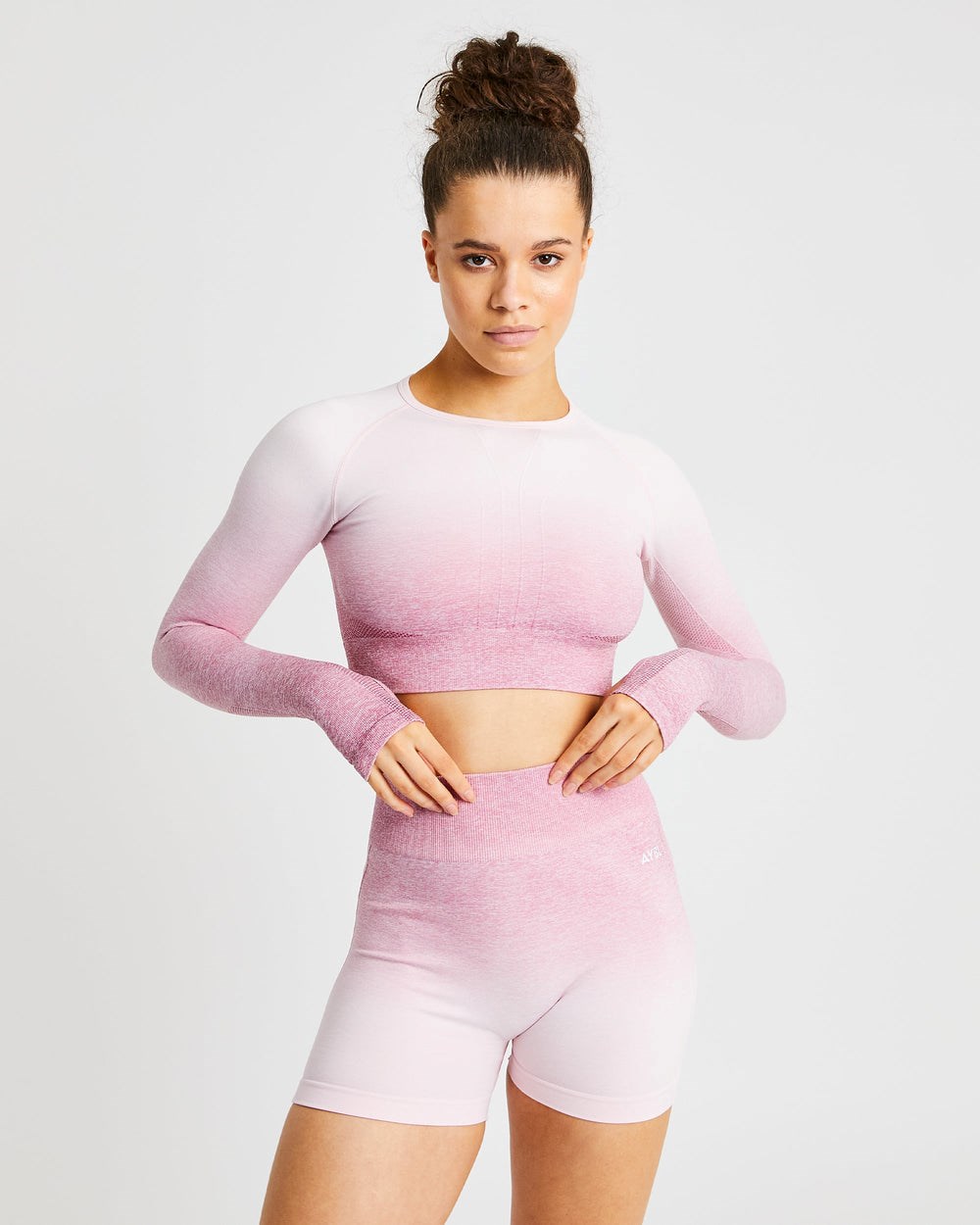 AYBL Pulse Ombré Seamless Long Sleeve Crop Top Ruzove | 07NYRPVSB