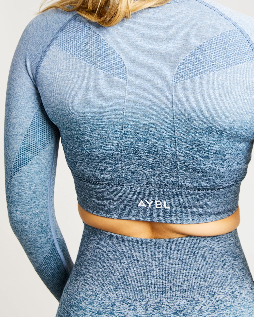 AYBL Pulse Ombré Seamless Long Sleeve Crop Top Teal | 18TYBCZXU