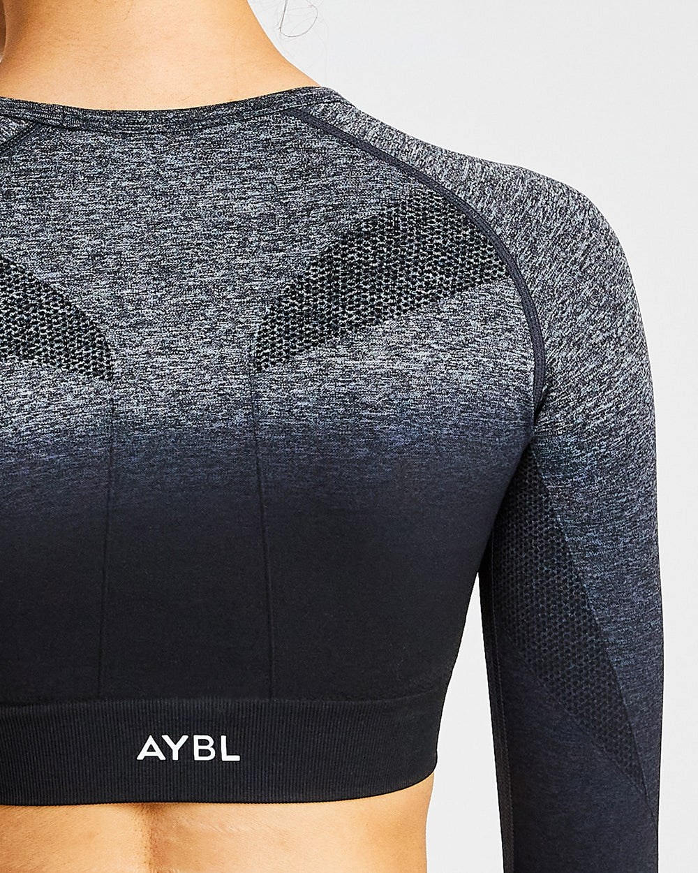 AYBL Pulse Ombré Seamless Long Sleeve Crop Top Black/Grey | 42QTCKIAW