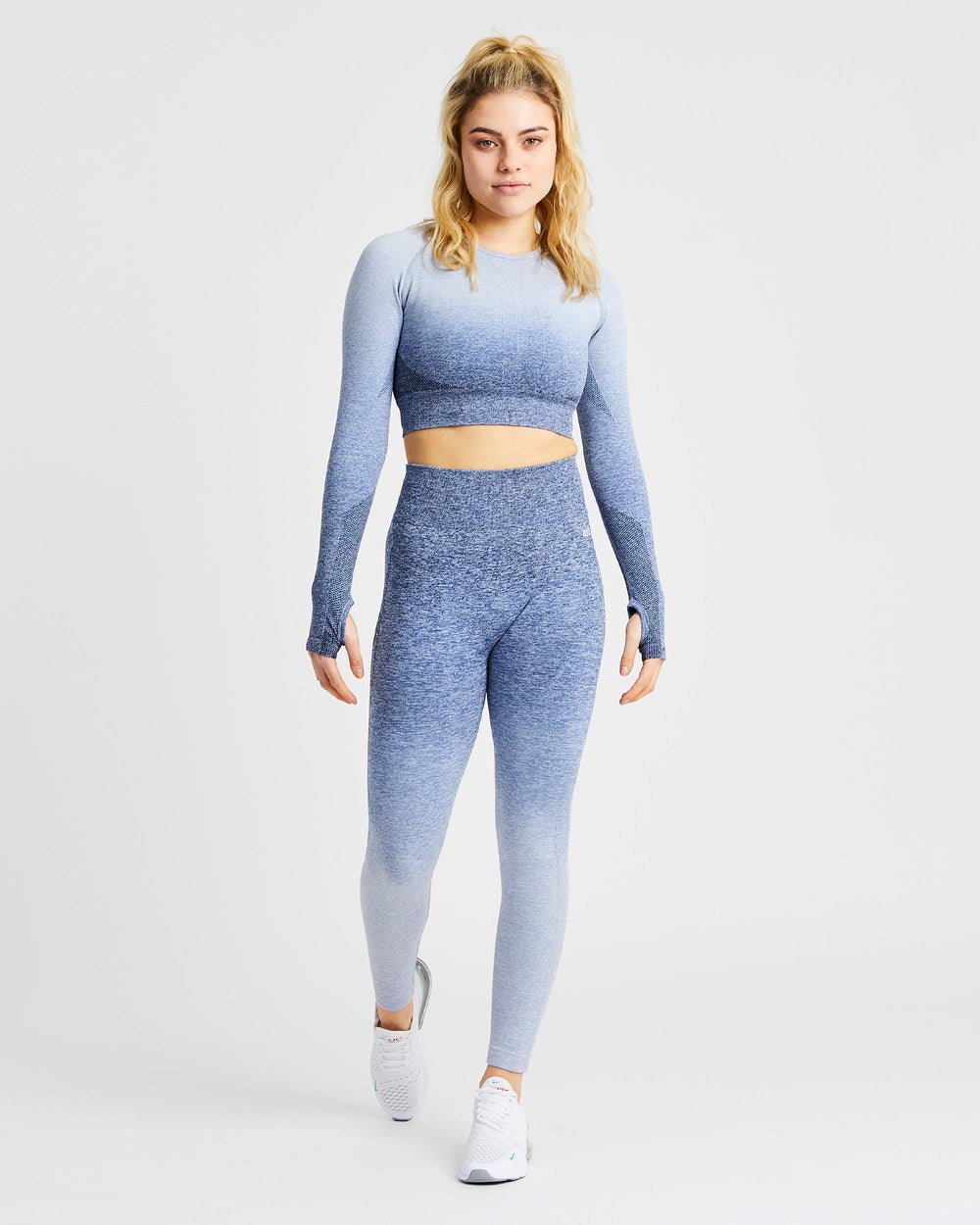 AYBL Pulse Ombré Seamless Long Sleeve Crop Top Námornícka Modrá | 47CPAUVQS