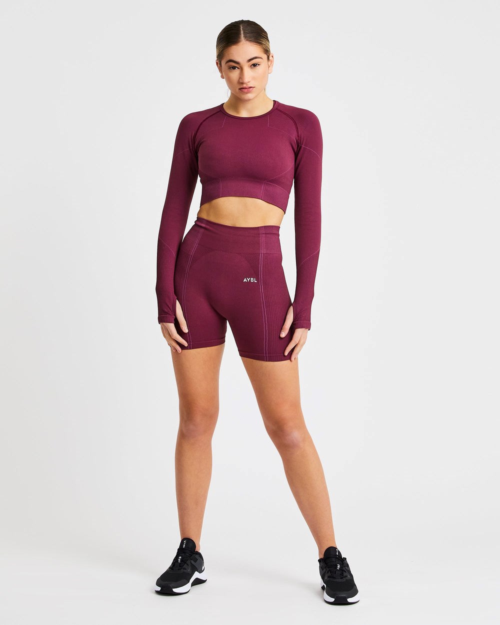 AYBL Reflex Seamless Long Sleeve Crop Top Plum | 13EYBGZPT