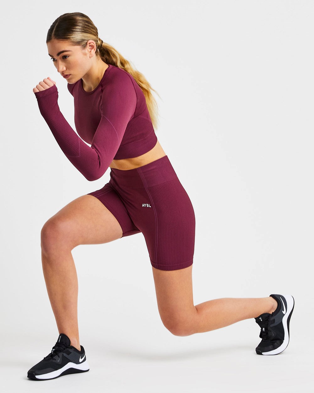 AYBL Reflex Seamless Long Sleeve Crop Top Plum | 13EYBGZPT