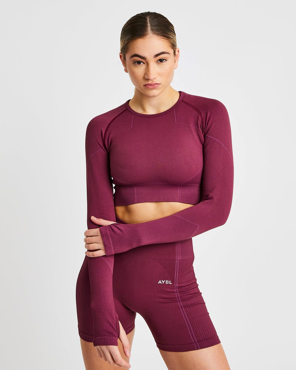 AYBL Reflex Seamless Long Sleeve Crop Top Plum | 13EYBGZPT