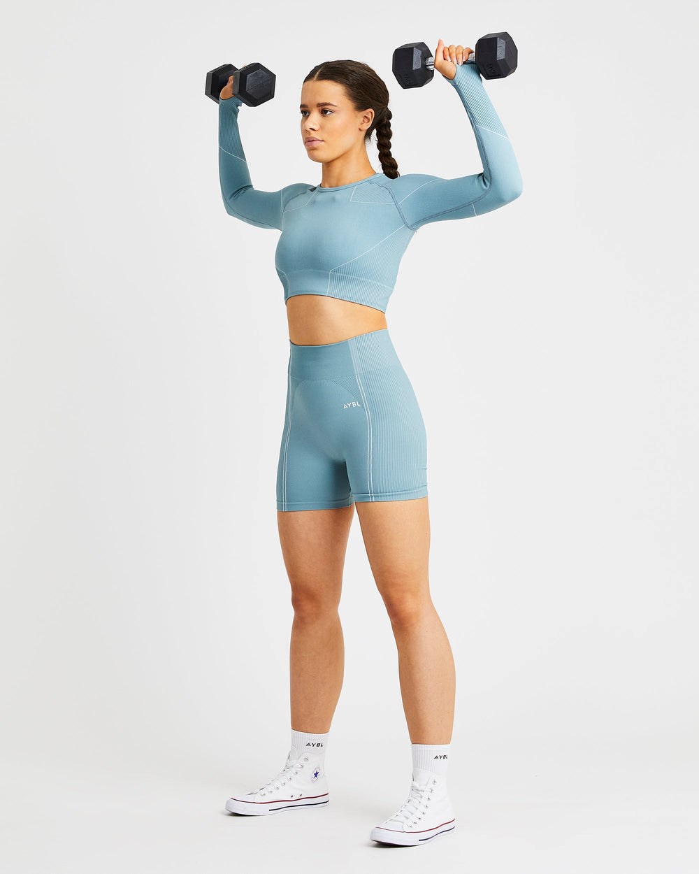 AYBL Reflex Seamless Long Sleeve Crop Top Teal | 23MYALNFZ