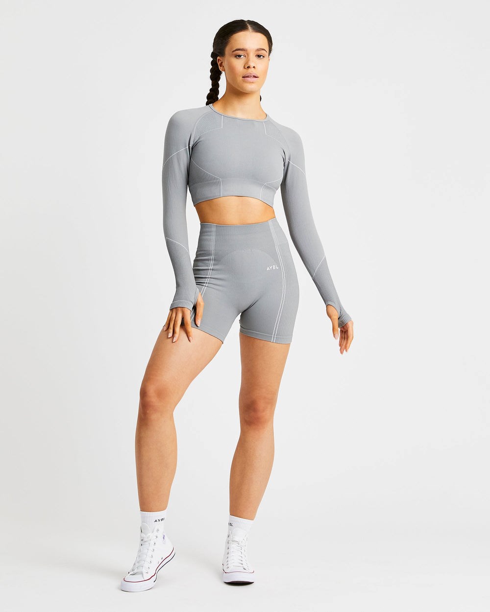 AYBL Reflex Seamless Long Sleeve Crop Top Siva | 58ZOKDGCN