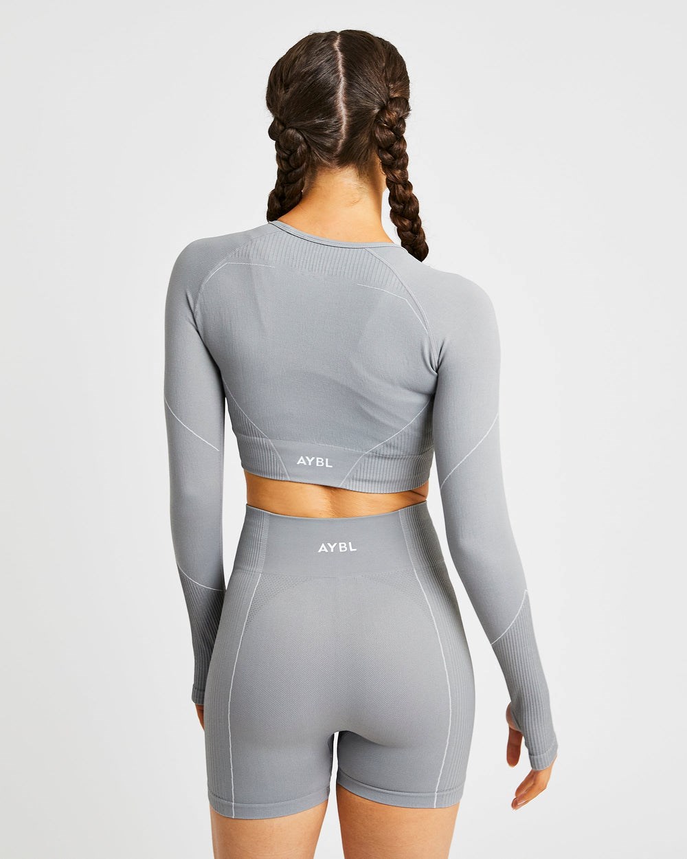 AYBL Reflex Seamless Long Sleeve Crop Top Siva | 60IXAENSU